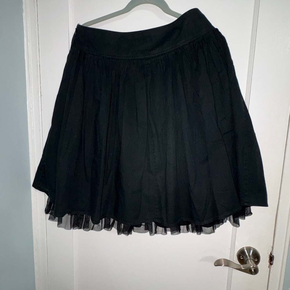 Banana Republic Black Pinstripe Tulle Trim Cotton Pleated Skirt Size 10